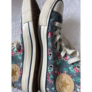 Converse High Top Floral Print‎ Sneakers Navy Blue Rose Pattern Canvas 5